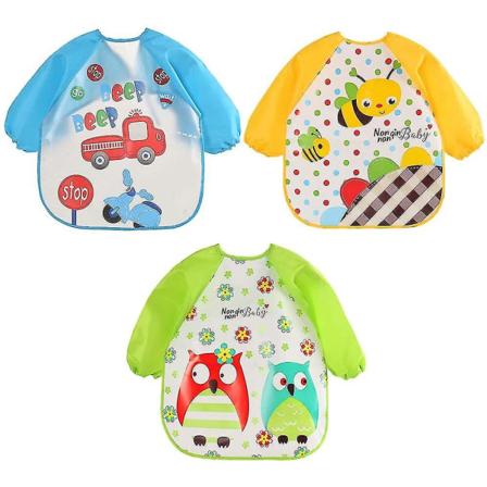 3 stk søte Bibseves Unisex Vanntett Smekke Lang Ermet Mat Bibs Baby
