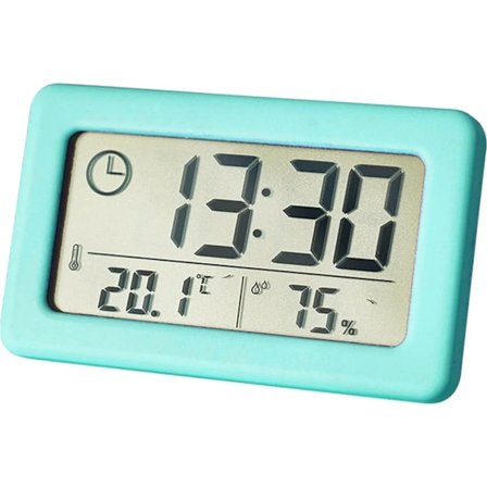Indendørs digitalt LCD bordur med termometer og hygrometer funktion, tyndt vægur, bordur, simpelt design