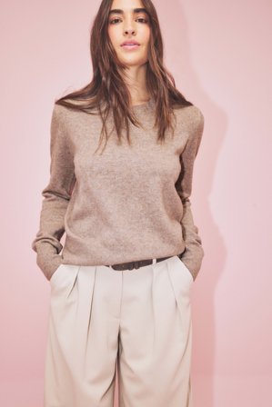 Premium Selection Cashmere-Strickpullover mit Rundhalsausschnitt - Feinstrickpullover - Beige - M (EU 38-40)