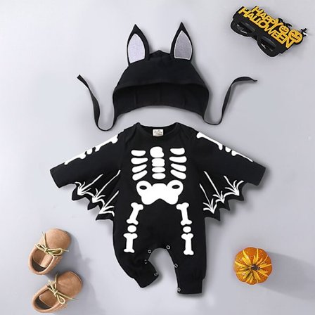 Halloween Småbørn Baby Drenge Piger Cosplay Flagermuskostume Sparkedragt Hat Sæt HY20142N