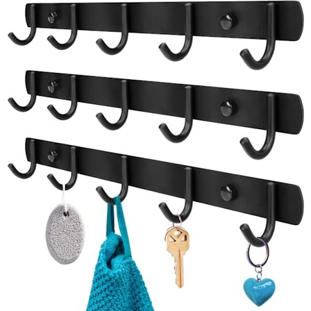 3 stk. Veggmontert klesstativ i rustfritt stål, Matt svart
