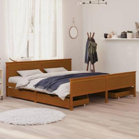 Vidaxl Sängram Med 4 Lådor Honungsbrun Massiv Furu 200x200 Cm Brun