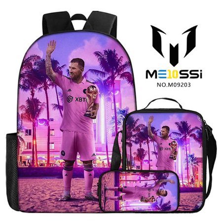 3-delt sæt af fodboldstjernen Messi perifere rygsække, skoletasker til grundskole- og gymnasieelever, digitalt trykte campusrygsække