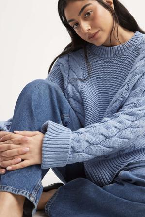 NA-KD Pull oversize en maille torsadée - Tricot épais - Bleu - Small