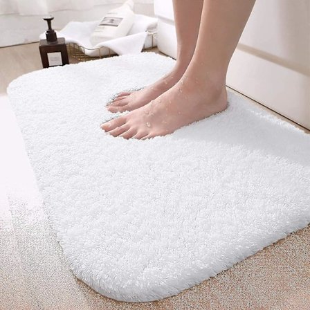 Badrumsmatta, extra mjuk och absorberande badrumsmatta, tvättbar halkfri matta för badrumsgolv, badkar, duschrum (24"x16", vit)