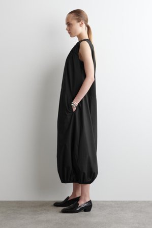 COS Women's Abito Midi Con Orlo A Palloncino in Verde