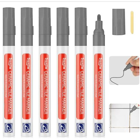 6 stk flispenn grå fugepenn for fliser bad med utskiftbare spisser Anti-fuge hvit flispenn markør