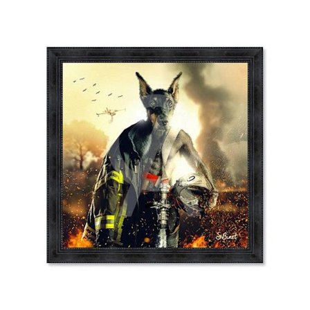 Træramme med tryk i PVC med lak "Pompier Dobermann" - Sort - 100 x 100 cm - Binet-kollektionen