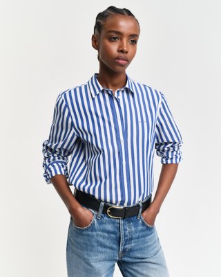 GANT - Bredstripet poplinskjorte i regular fit til dame deep cobalt