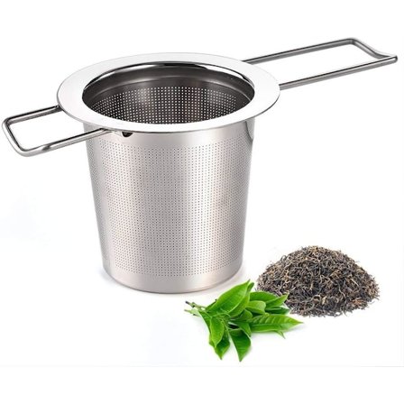 Te-sil i rostfritt stål tesil med hopfällbart handtag för lösa teblad, spannmål, tekoppar, muggar och kannor