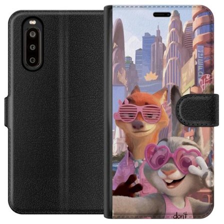 Yhteensopiva Lompakkokotelo Sony Sony Xperia 10 II Animoituja eläimiä aurinkoisessa kaupunkiympäristössä, joilla on pinkit aurinkolasit ja positi