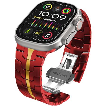 Apple Watch Ultra Remm 49mm 45mm 44mm 42mm Serie for Menn, Metall Urremmer for iWatch Menn Rustfritt Stål Rem Armbånd Red/Gold 42/44/45/49mm