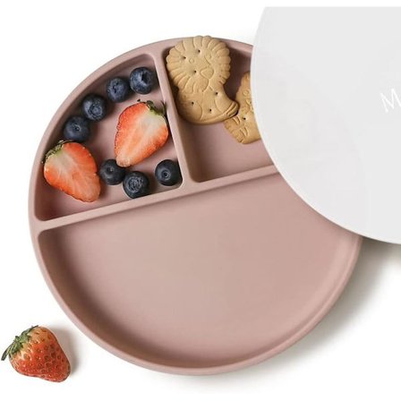 Moonkie Silikone Børnetallerkener med Sugekop | BPA-fri Tallerken Sæt til Selv-Spisning | Tåler Opvaskemaskine og Mikroovn (Blush)
