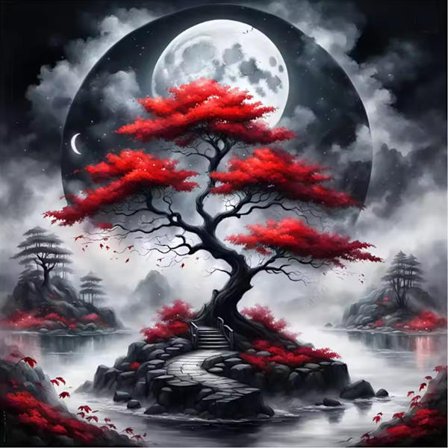 5D Diamant Broderi Træ Mosaik Landskab DIY Diamant Maleri Måne Billede Rhinestones Flod Håndværk