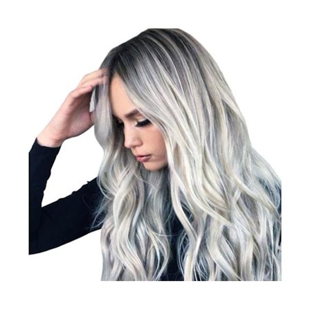 Muodikas naisten musta harmaa pitkä kihara peruukki pitsi edessä lämmönkestävä hiustenpidennys-