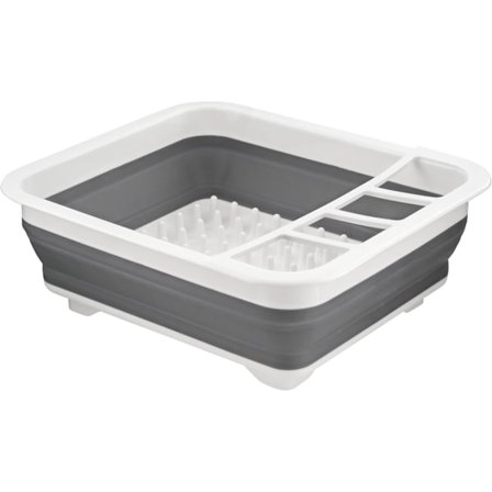 Utvidbar sammenleggbar oppvaskstativ med bestikkskiller