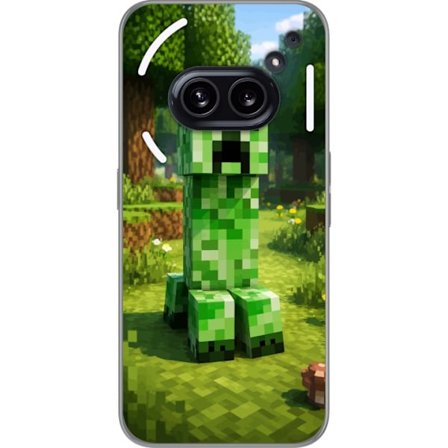 Kompatibelt Mobilskal till Nothing Phone (2a) Block-baserad Creeper-figur i en grön pixell värld, ikonisk spelillustration för barnrum, gamers och