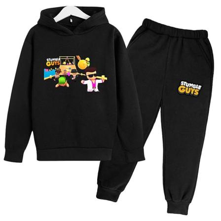 Peli Stumble Guys Print Kevät Syksy Lasten Casual set Pojille Tytöille Urheilupuku Pullover Lasten Takki Top All Black 100(85-95cm)