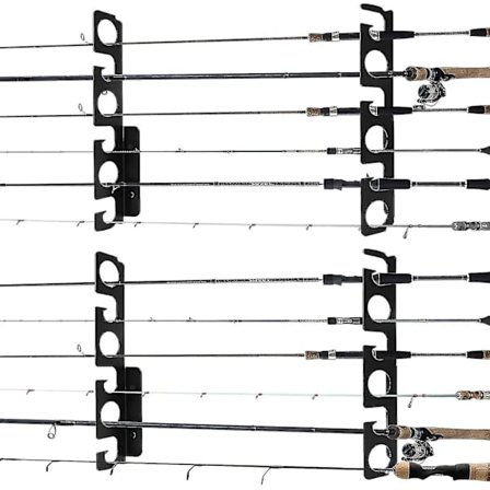 Fiskespöshållare för Garage, Metall, Avtagbar, Rymmer 12 Spön, Vägg- och Takmonterad Förvaringshylla