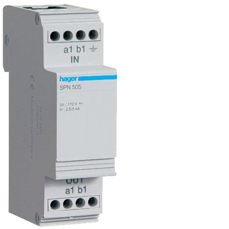 Hager SPN505 Teleskydd avledningsförmåga 12,5kA, Anslutningsdon & kablar