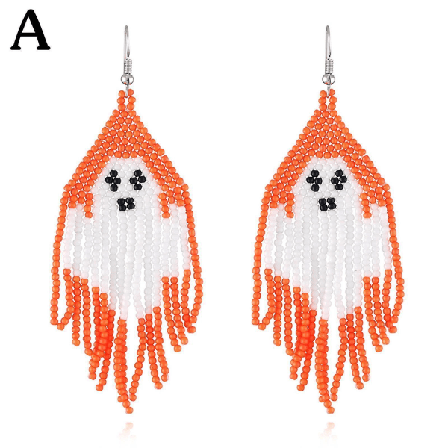 Handpärlade Halloween Boho Örhängen Fransade Orange 2 Stycken