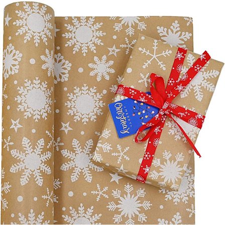 43cmx15M Rullpakke Julegavepapir, Kraftpapir med Juletre Gjenbrukbar Gavepapir