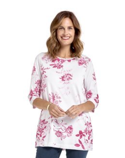 Tunika i blød jersey Majsan Rosa/hvid - 36/38 - Åshild
