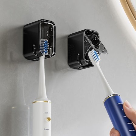 Tandbørsteholder til badeværelse, 2 stk. Innovation enkelt-slot tandbørsteholder med bruseafdækning.