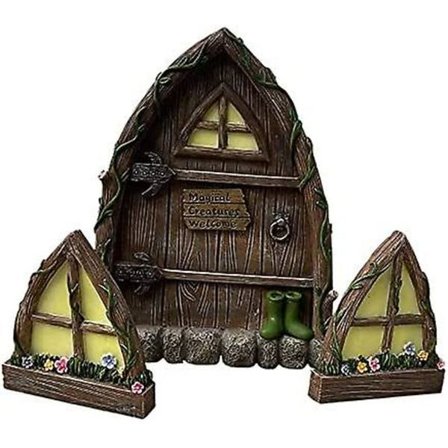 Miniatyr fe eventyr gnome hjem vindu og dør for trær dekorasjon hagekunst miniatyr håndverk