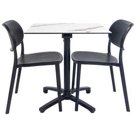 Marmoroitu taitettava pöytä + 2 tuolia terassille