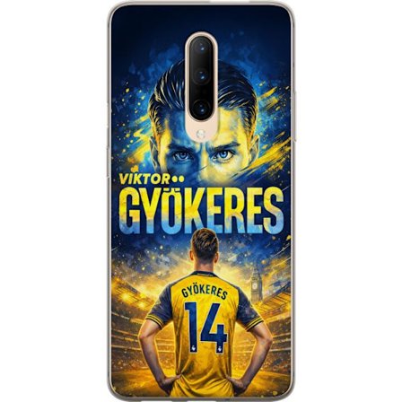 Yhteensopiva Puhelinkuori OnePlus OnePlus 7 Pro Viktor Gyökeres jalkapallojuliste keltaisella ja sinisellä värimaailmalla, dramaattinen stadiontaus