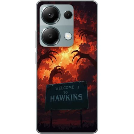 Yhteensopiva Puhelinkuori Xiaomi Redmi Note 13 Pro 4G Pimeä apokalyptinen fantasiakohtaus palavalla taivaalla ja Hawkins-kyltti Stranger Things -tyyli