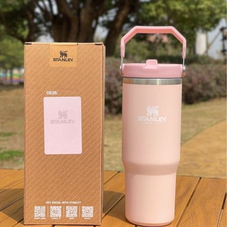 Flip Straw Flaske med Sugerør 0.89l - Holder i 12+ Timer - Lekkasjesikker - Rustfri Stålflaske - BPA-fri Reise Sakura pulver