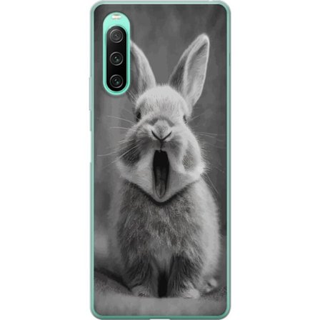 Kompatibelt Mobilskal till Sony Sony Xperia 10 IV Bedårande kanin i svartvitt sitter framifrån med munnen öppen som i en gäspning, vilket skapar e