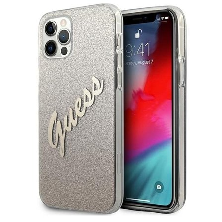 Guess iPhone 12 Pro Max Skal Glitter Gradient Script - Guld