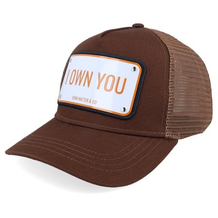 John Hatter & Co - Bruin trucker Cap - I Own You Aluminium Plate Brown A-Frame Trucker @ Hatstore