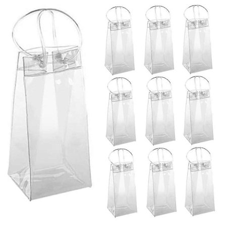10-pak Vinkøler Taske Istaske Transparent PVC Bærbar Vinflaskekøler Champagne Istaske med Håndtag transparent