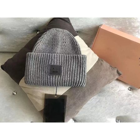 Varm AC Smiley Ullhatt for Par - Firkantrullet, Vinterhatt Medium Grå