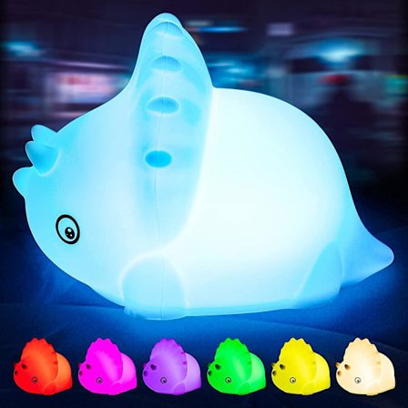 Dinosaur Night Light For Kids, Cute Color Changing Silicone Night Light With 7-color Breathing Mode, Animal Lamp Triceratops Nightlight For Children
