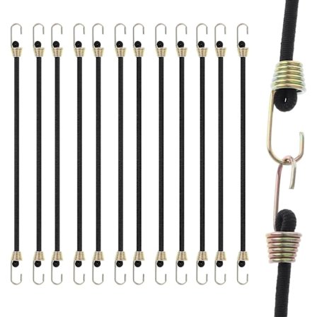 Strikk med kroker, 12-pakning strikk med karabinkrok, 25 cm strikk, kraftige gummistrikk kompatible med sikring av bagasje, telt, Ta