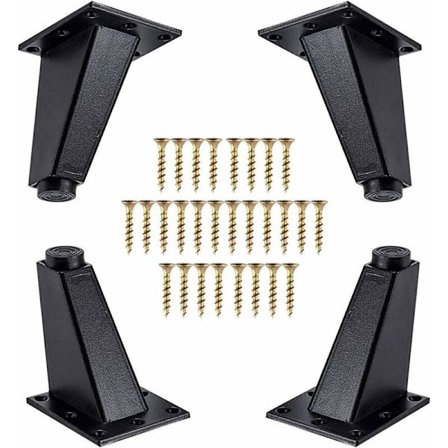 4 stk. møbelben, skrå møbelben i aluminiummetal, erstatningsben til sofa, bord, kommode, monteringsskruer inkluderet, sorte