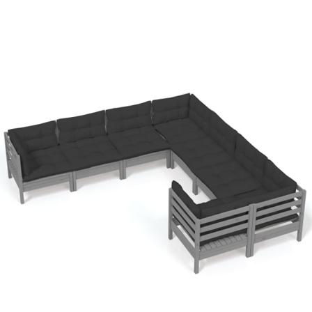 Vidaxl Loungegrupp Med Dynor 8 Delar Grå Massiv Furu Grå