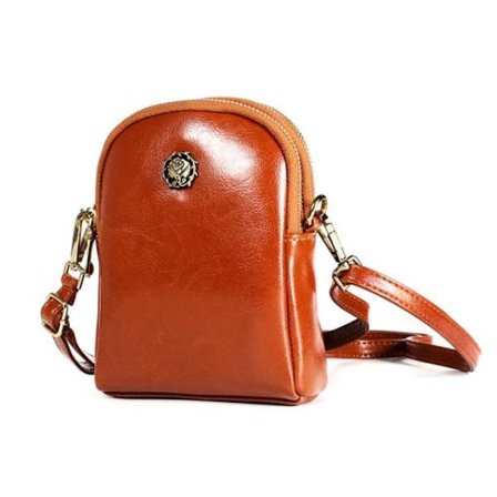 6062 Dame Vokset Lær Crossbody Messenger Telefonveske (Brun)