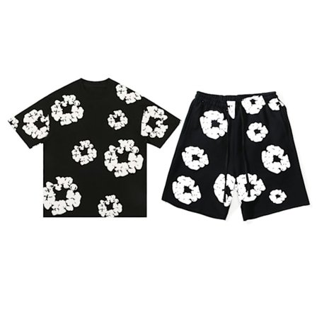 "Miesten Denim Tears kesäinen lyhythihainen vaatesetti musta musta"