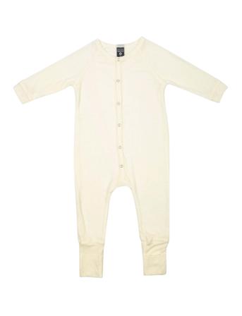 Night Suit, Denim Melange Drop Needle, Merino Wool Pyjamas Sie Jumpsuit Creme Smallstuff