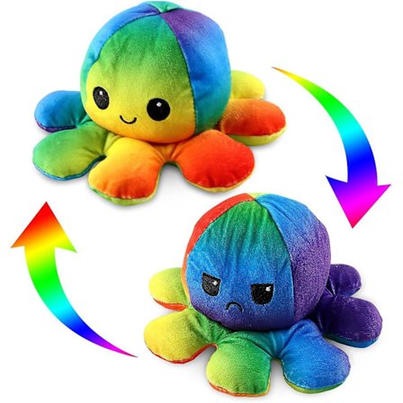 Reversible Octopus Plush Toy, Cute Octopus Stuffed Animal Reversible Tie Dye Pink