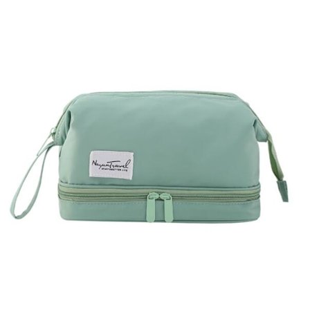 Enkel dobbeltlags kosmetikpung med stor kapasitet, bærbar klesvaskpose (liten grønn)