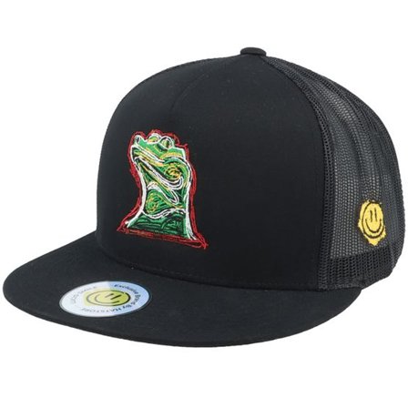 Lucid Smile - Svart snapback Keps - Colorful Lizard Black A-frame Trucker @ Hatstore