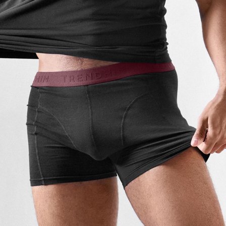 FlexFeel | Boxeri negri din bumbac cu bandă elastică vișiniu închis pentru bărbați - Boxeri