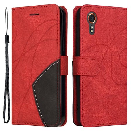 Texturerat läder Samsung Galaxy Xcover 7 fodral med handledsband - Röd